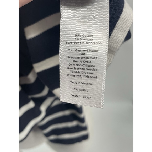 Talbots Long Sleeve Tee Stripe Ooh La La Embroidered Navy White Red Petite SP - Picture 7 of 8